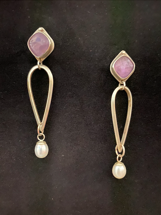 amethyst and pearl sterling silver teardrop earrings
